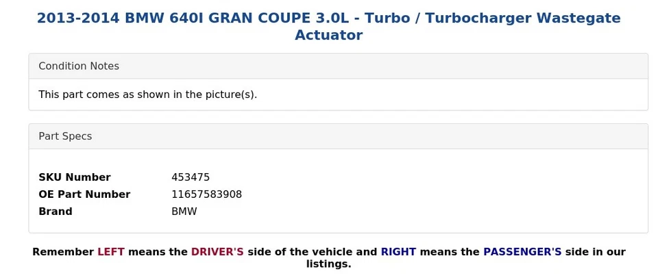 BMW 640I 2013-2014 Gran Coupé 3,0 L - Turbocompresor Wastegate Actuador Foto 4 de 4