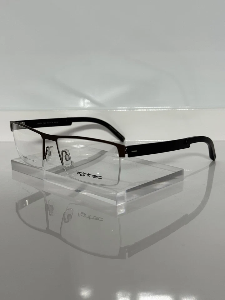 Anteojos rectangulares de metal semi-sin montura marrón mate Lightec 7328L NM022 55 mm Foto 2 de 4
