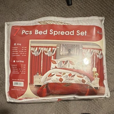 JML King Bedspread Set Red Leaf Pattern 7pcs 100% Polyester Bedroom