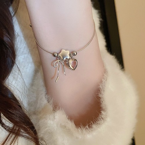 Pink Bow Bracciale Con Zirconia Nodo D'Amore - Regolabile In Poliestere Per Donna