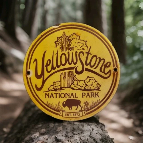Vintage Yellowstone National Park Porcelain Sign Vintage, Est. 1872, RV Camping