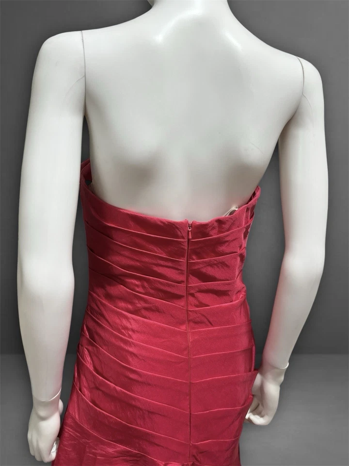 Vestido formal plisado de tafetán sin tirantes rosa cerise talla 10 B2 para mujer Foto 4 de 4