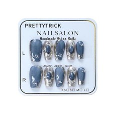 Purely Handmade Press On Nails Gorgeous Dark Blue Flase Nails 2cm Short Salon