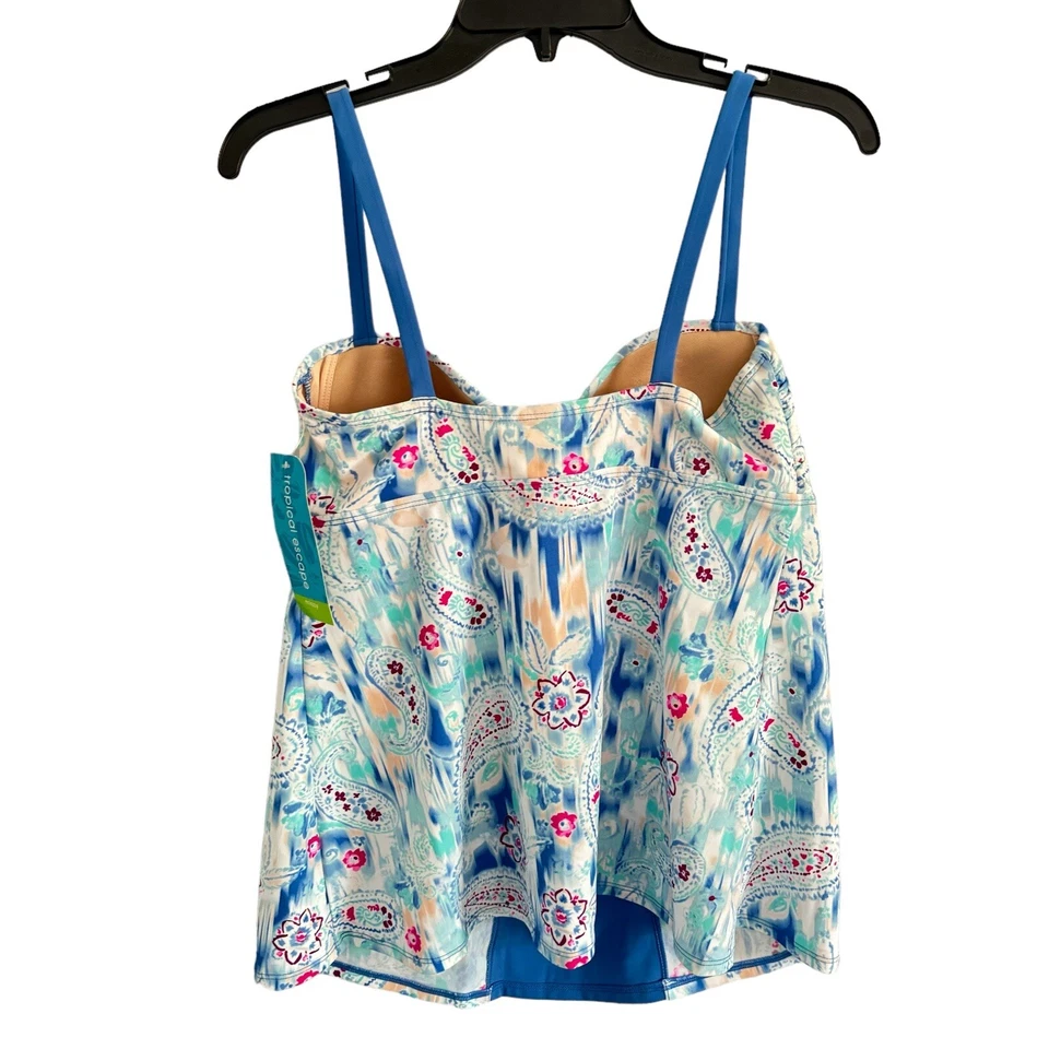 Traje de baño Tropical Escape talla 10 azul multi acolchado pecho tankini. Nuevo con etiquetas Foto 2 de 4