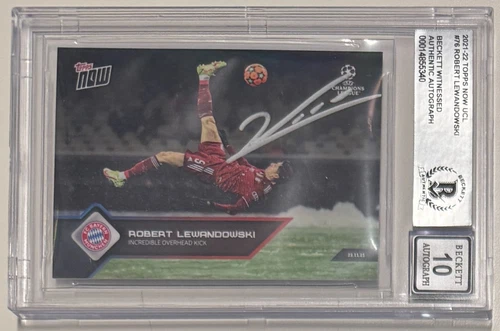 2021-22 Topps NOW UCL #76 Robert Lewandowski Signed BAS Beckett Auto Grade 10