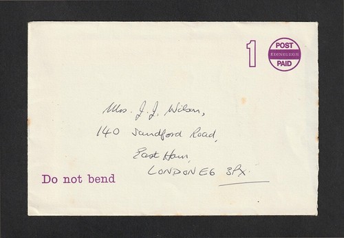 VINTAGE EDINBURGH UNITED KINGDOM POST PAID ENVELOPE - MAILED TO LONDON