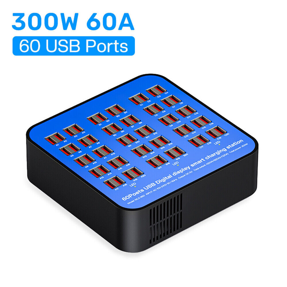 60-Port USB Fast Charging Station for Phones – Industrial Desk & Travel Hub  