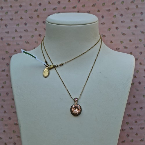 Michal Negrin Necklace With Large Round Peach Swarovski Crystal Prong Deco Gift - Picture 3 of 16
