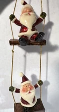 4 Santa Claus Resin Figurines on Ladder Swing 12 Inches Long