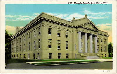 PC FREEMASONRY, MASONIC TEMPLE, EAU CLAIRE, WI, Vintage Postcard (b56522)