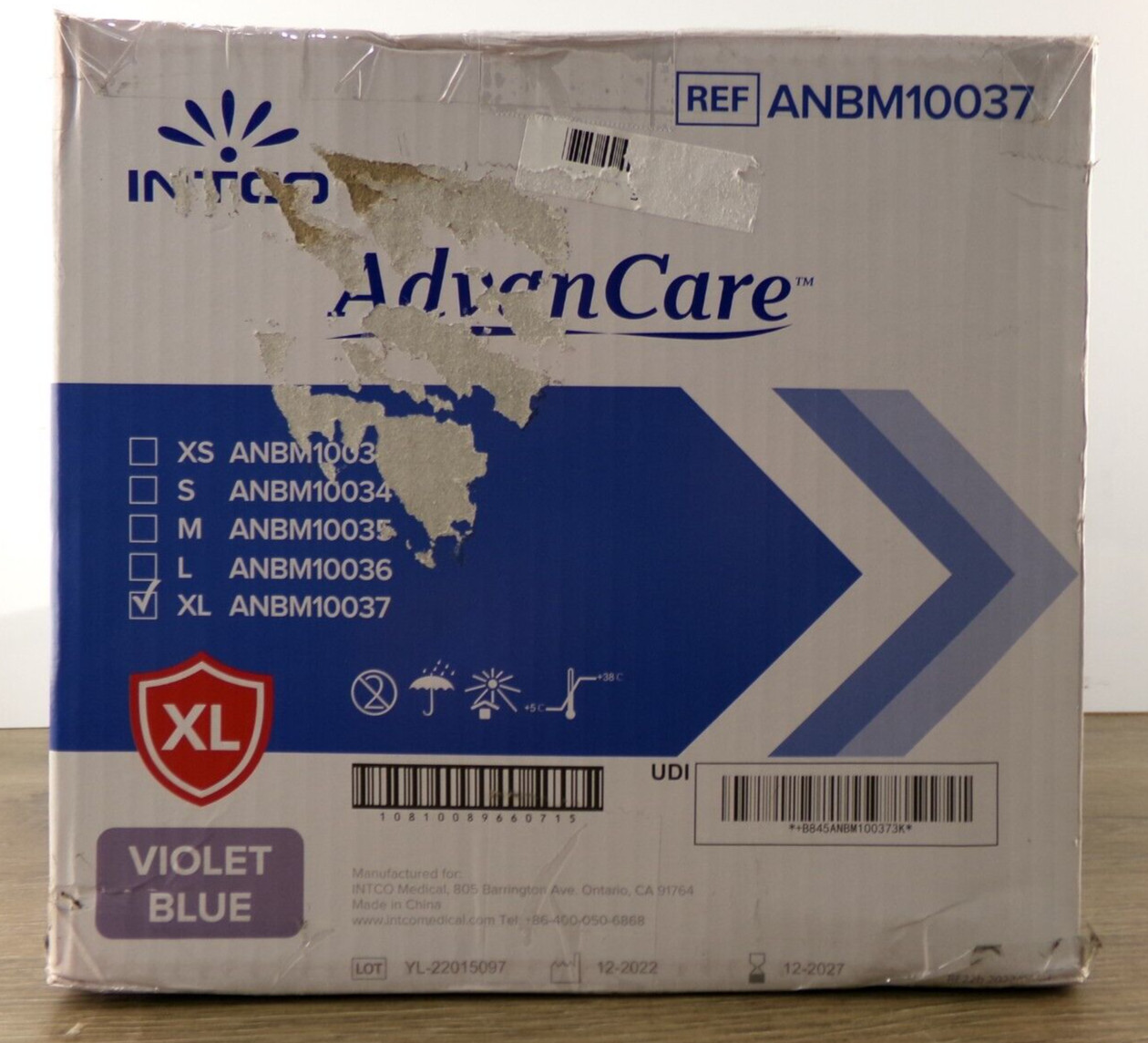 Case of 1000 Intco AdvanCare XL Disposable Nitrile Exam Gloves, Exp 12/2027, S3