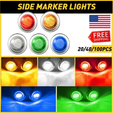 Chrome Red 3/4" Bullet Round LED Side Marker Lights For 12V Trailer Truck RV USA