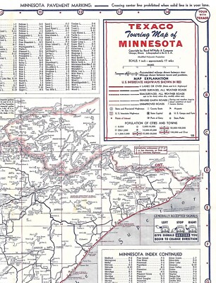 1955 TEXACO Gas Station Road Map MINNESOTA with WISCONSIN Ferry