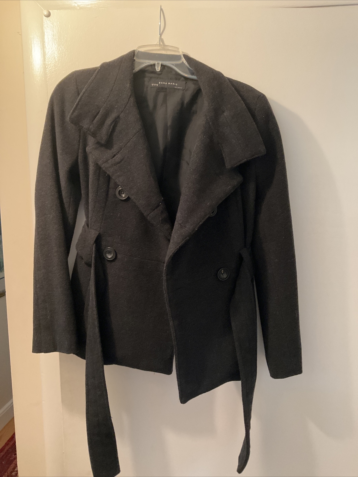 Zara Basic Black Wool Belted Jacket - image 1