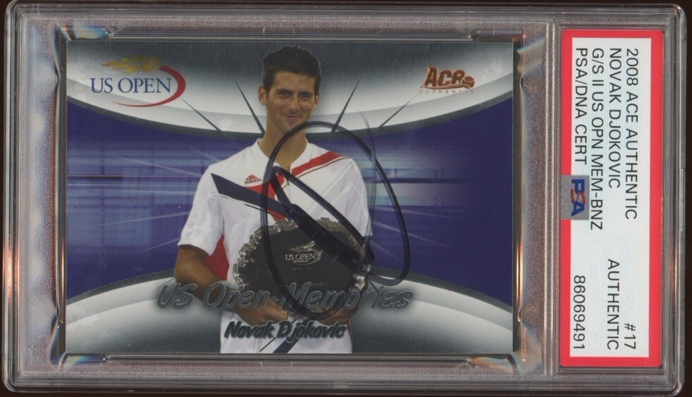 Novak Djokovic Signed 2008 Ace Authentic US Open Bronze Auto Card Psa/Dna Dual
