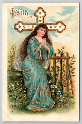 Vintage Angel Embossed Easter Postcard Gold Gilt