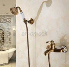 Antique Brass Wall Mounted Bathroom Bath Tub Shower Faucet with Hand Shower