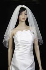 Bridal Veil White 2 Tiers Elbow Length Pencil Edge With Scattered Rhinestones