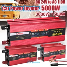Power Inverter 5000W Converter 24V DC to 110V for Car Truck Home AC LCD Outdoor