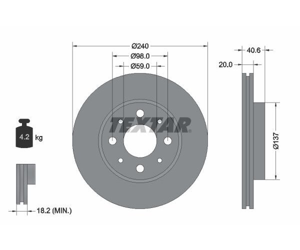 2 St. Bremsscheibe Pro Textar 92118003 FüR Fiat Panda 500 C-image