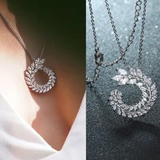 Fashion Leaf 925 Silver Necklace Pendant Women Cubic Zircon Wedding Jewelry
