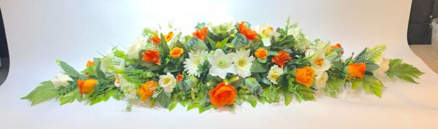 COFFIN CASKET SPRAY - Artificial silk funeral / Grave flowers ANY COLOURS