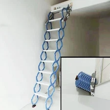 Blue Wall Mounted Retractable Folding Loft Ladder Stairs Step Home Stock 8.2Ft