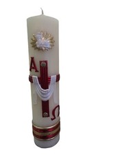 Cirio Pascual 8"x2" Cera Alfa Omega Cruz Roja Paschal Candle Easter Lent
