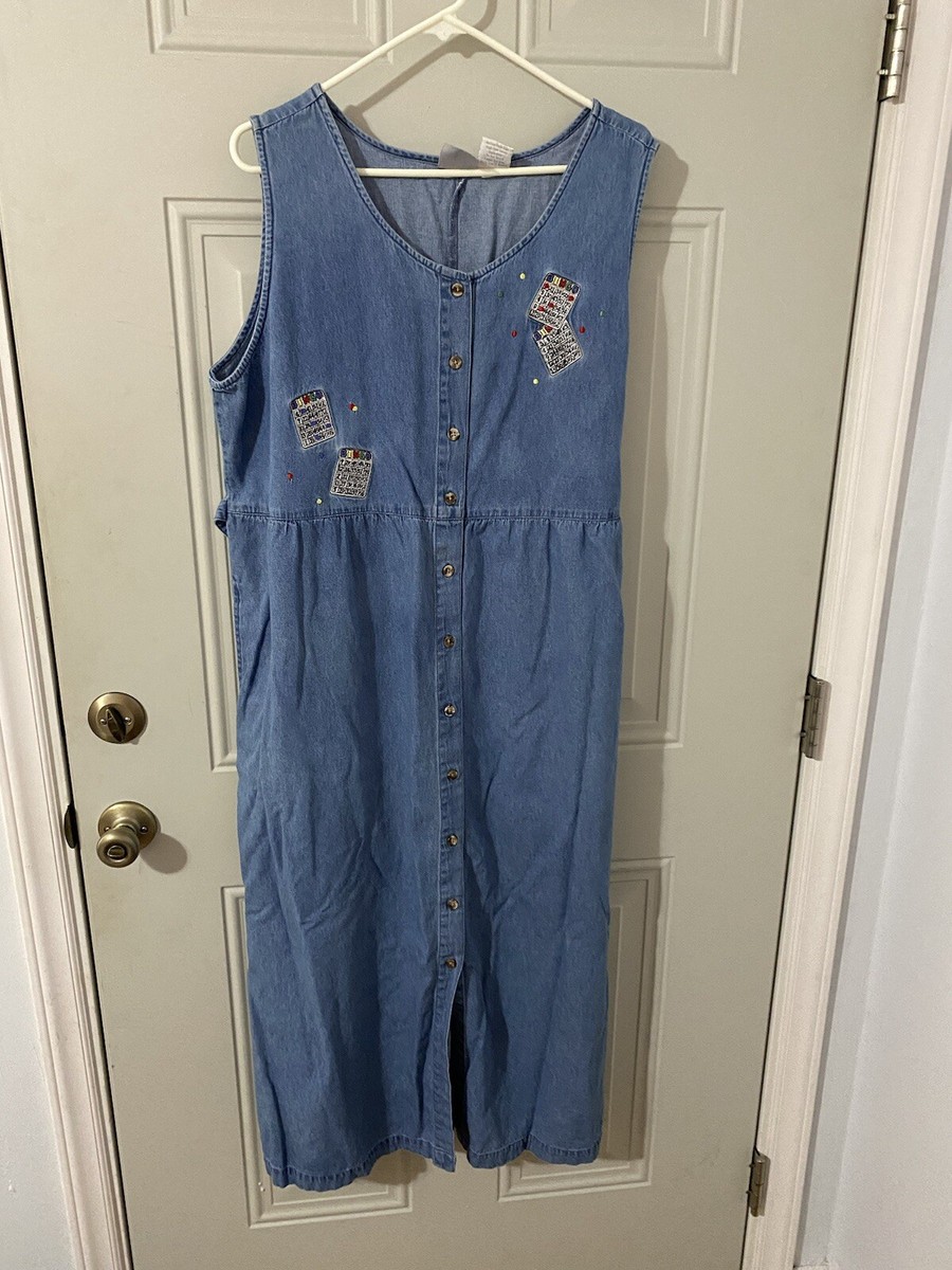 Blair XL Denim Jumped Dress Bingo Embroidery Front Pockets N58 | eBay