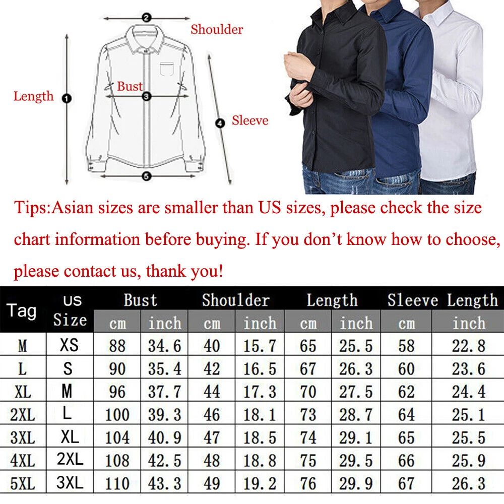 men’s dress shirts size chart