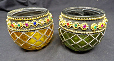 2 Luminessence 2 3/4" Tall x 3" Diameter Colorful Mosaic Candle Holders
