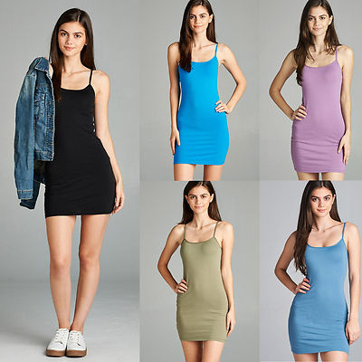 long camisole for under dress Womens Extra Long Cotton Camisole Dress Slip Stretch Tank Top