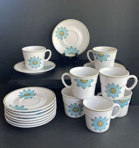 NORITAKE PROGRESSION CHINA~UP-SA DAISY CUP & SAUCER  9001 SPRING Set of 7 + - Picture 1 of 16