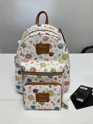 Loungefly Disney Princess Icons And Sidekicks Mini Backpack & Zipper Wallet SET