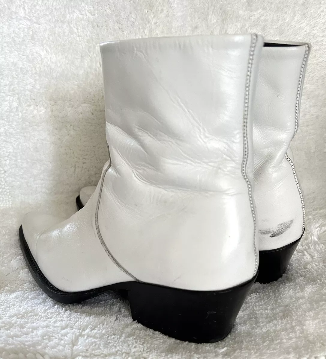 Calvin Klein 205W39NYC Raf Simons White Glossed Leather Ankle Boots Size 37.5