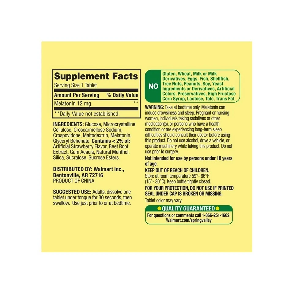 Spring Valley Fast-Dissolve Melatonin 12mg 60 Count Vegetarian Tablets - Image 2 of 4