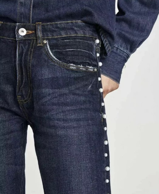 FREE SHIPPING NWT Zara Side Pearl High Rise Denim Jeans Size USA6 | eBay