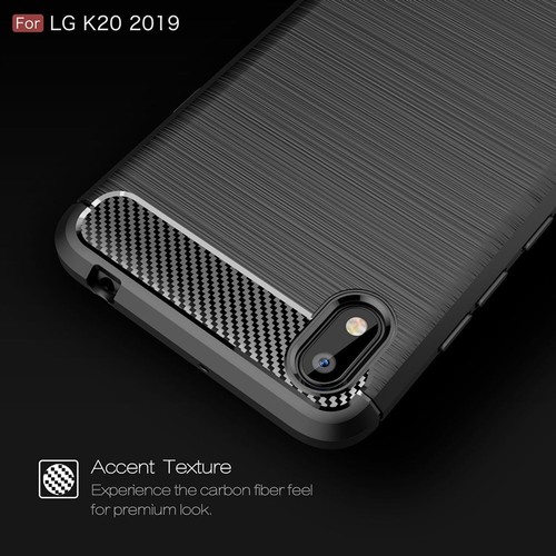 Etui Komórka Ochrona do LG K20 2019 Case Cover Bumper Wygląd włókna węglowego Etui TPU Szary - Zdjęcie 3 z 7