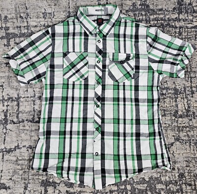 Ocean Current Multicolor Green Black White Button-Up Plaid Shirt Size Medium M