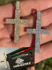 Authentic 1.7ct MOISSANITE Cross Pendant Iced Hip Hop Necklace Real 925 Silver Gold Plated