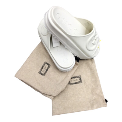GUCCI ホワイトレザー スライドミュール GUCCI Slide Slip On Sandals White Cream Ivory Sz 41 Logo Y2k