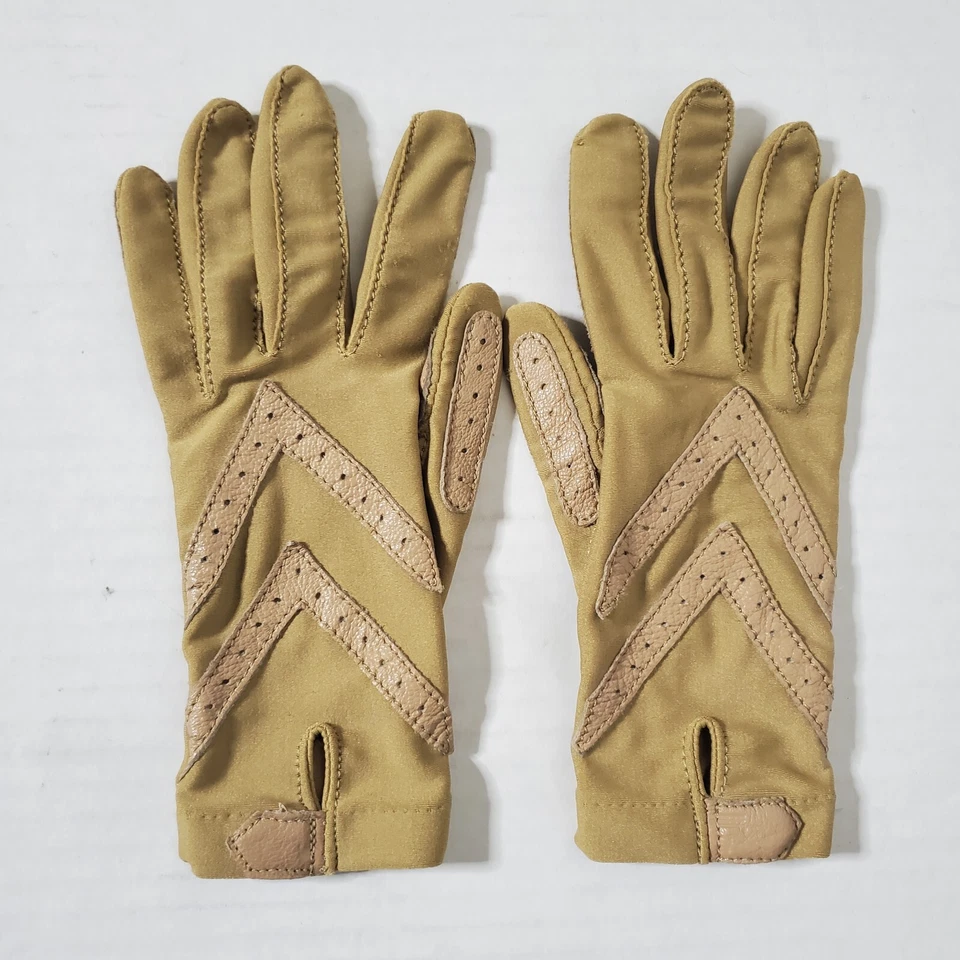 Guantes isotoneros vintage Aris agarre táctil antrón nailon spandex bronceado para mujer Foto 3 de 4