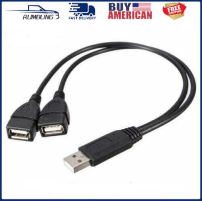USB 2.0 A Male To 2 Dual USB Female Jack Y Splitter Hub Power Cord Adapter Cable