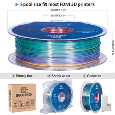 Geeetech 3D Printer Smooth Shiny PLA Filament Silk Rainbow Consumable 1kg 1.75mm
