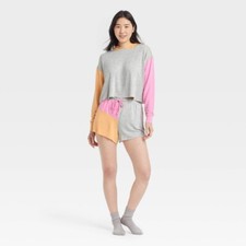 Colsie Pullover Sweatshirt Women's Medium Gray Fleece Colorblock Lounge Rayon