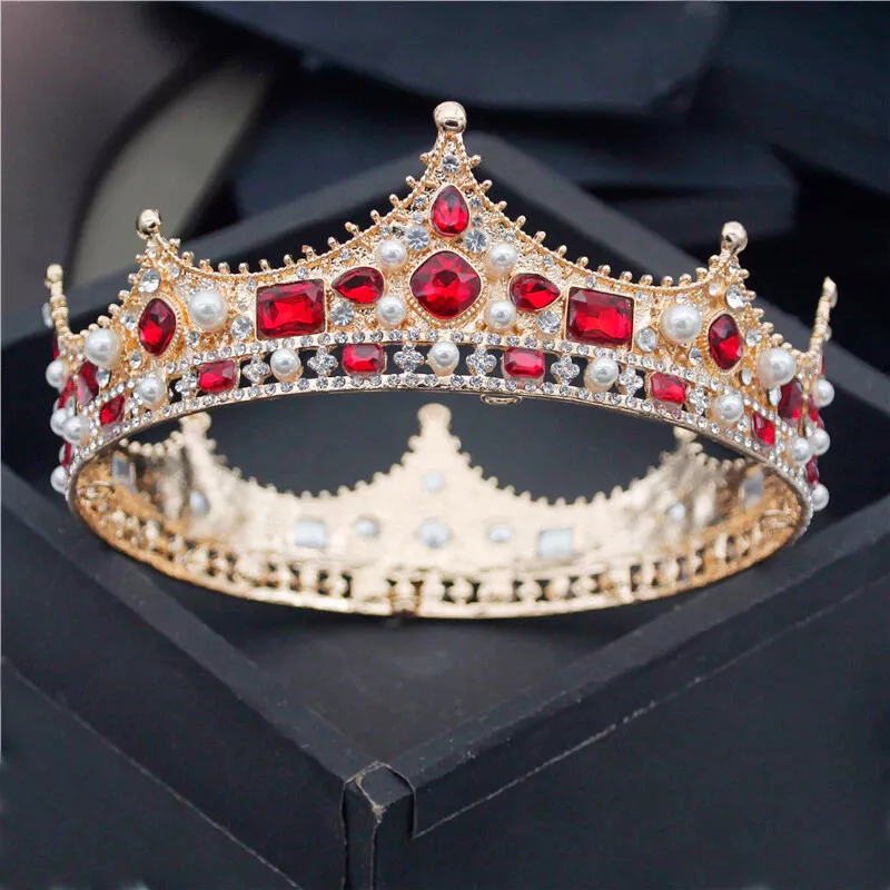 Elegant Royalty Crown in Red and Gold