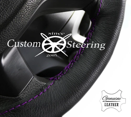 PURPLE STITCH SOFT BLACK LEATHER STEERING WHEEL COVER FOR VOLVO C30 06-13