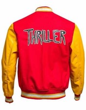 Men's MJ Thriller Michael Jackson Red M Logo Wool Varsity Letterman Jacket