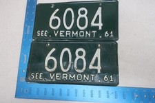 Vermont License Plate Tag Pair VT 1961 61 6084