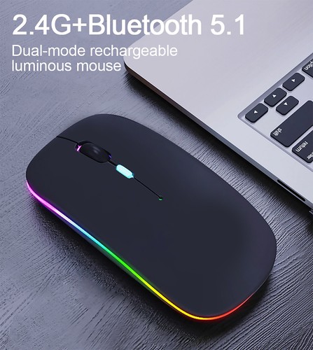 Souris sans fil RVB + Bluetooth silencieux Rechargeable ergonomique avec LED - Zdjęcie 7 z 13